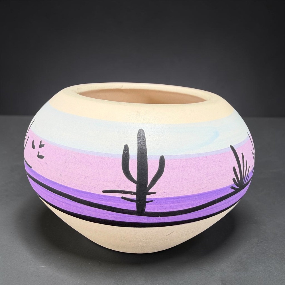TESA Hand Painted USA Pottery Desert Cactus Sunset Pastel Ceramic Pot Bowl 4x3